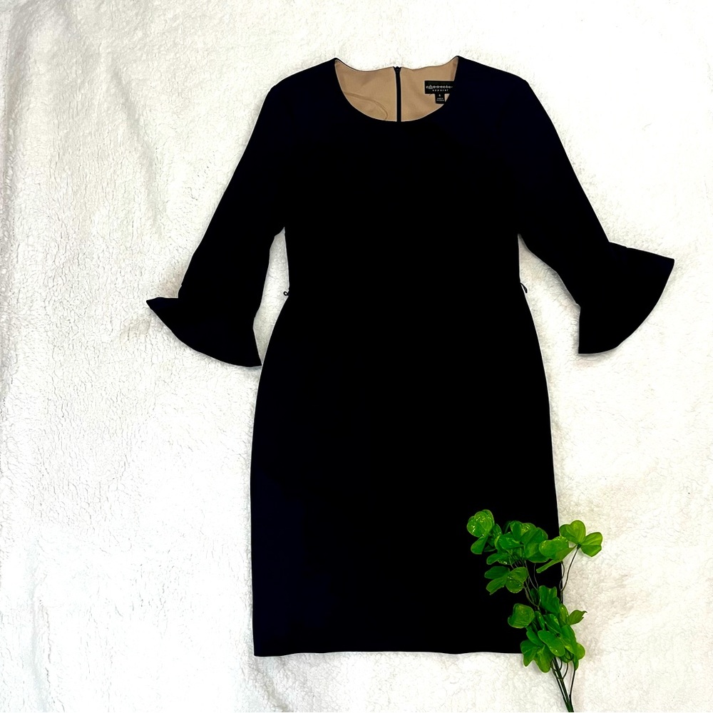 Connected Apparel Women's Dress Sz 6 Blue 3/4 Bell Sleeve Sheath Casual Cocktail